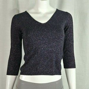 Metro 7 Black Stretch Knit Vneck 3/4 Sleeve Top